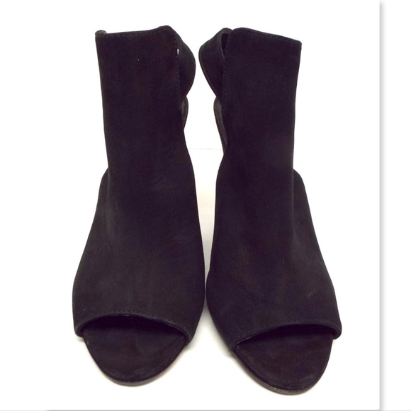 SCHUTZ Black Nubuck Open Toe Ankle Bootie Wedges 7 - Picture 2 of 8